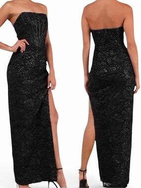 Lulus Stately Black Strapless Bustier Column Gown Size Small Formal Maxi Dress